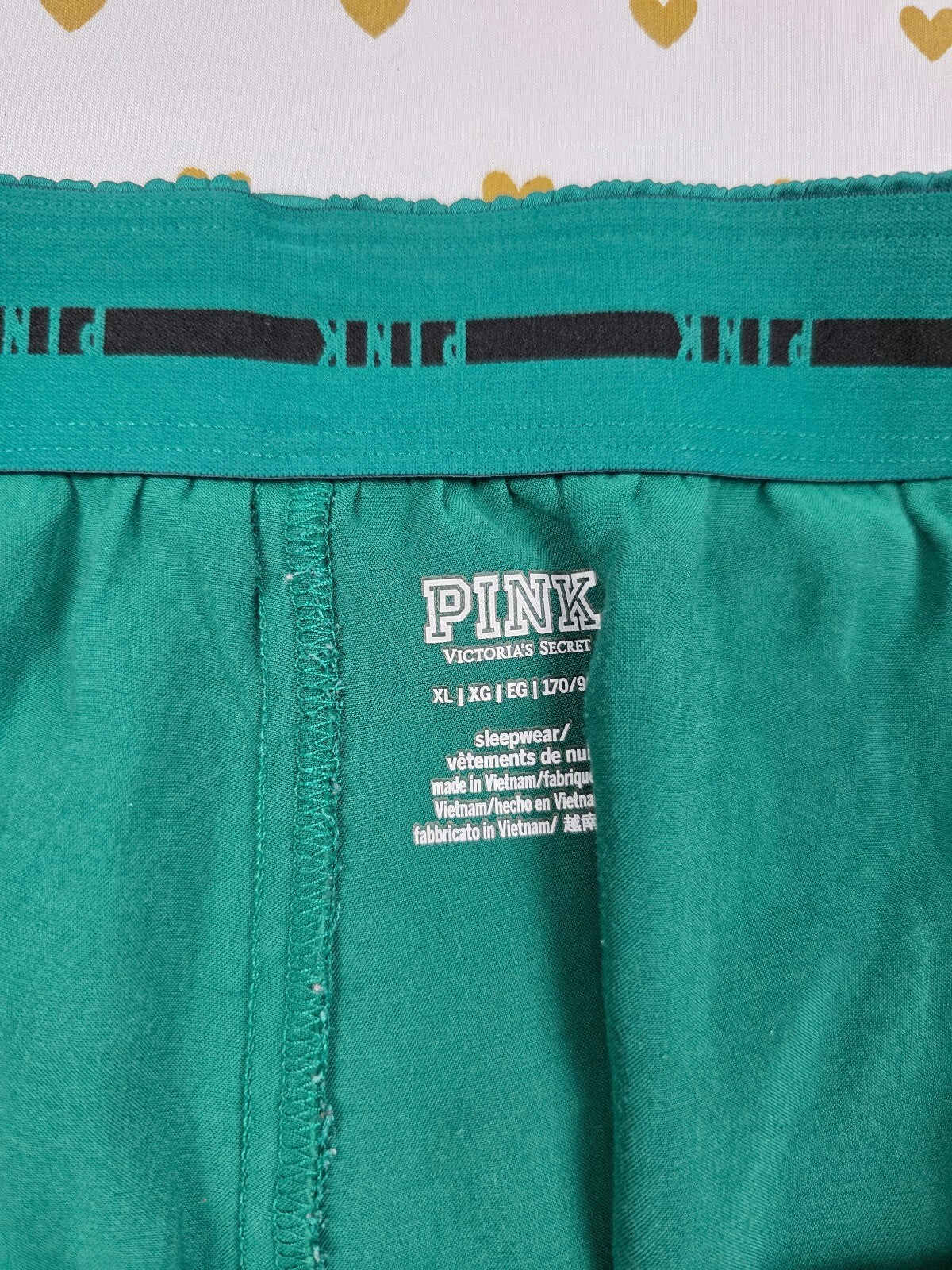 Victorias Secret PINK Green Silky XL Sleep Shorts Boxers Pajama Bottoms