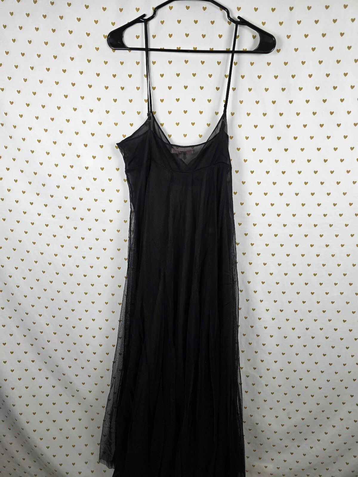 Victoria's Secret Black Sheer Mesh Layered Maxi Dress Long Slip L Vintage Y2K