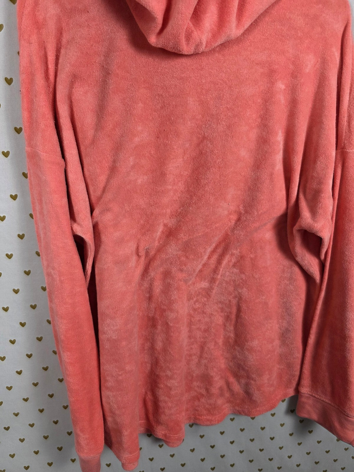 Victorias Secret Pink VELOUR Pullover V neck Hoodie Sweater Orange LARGE