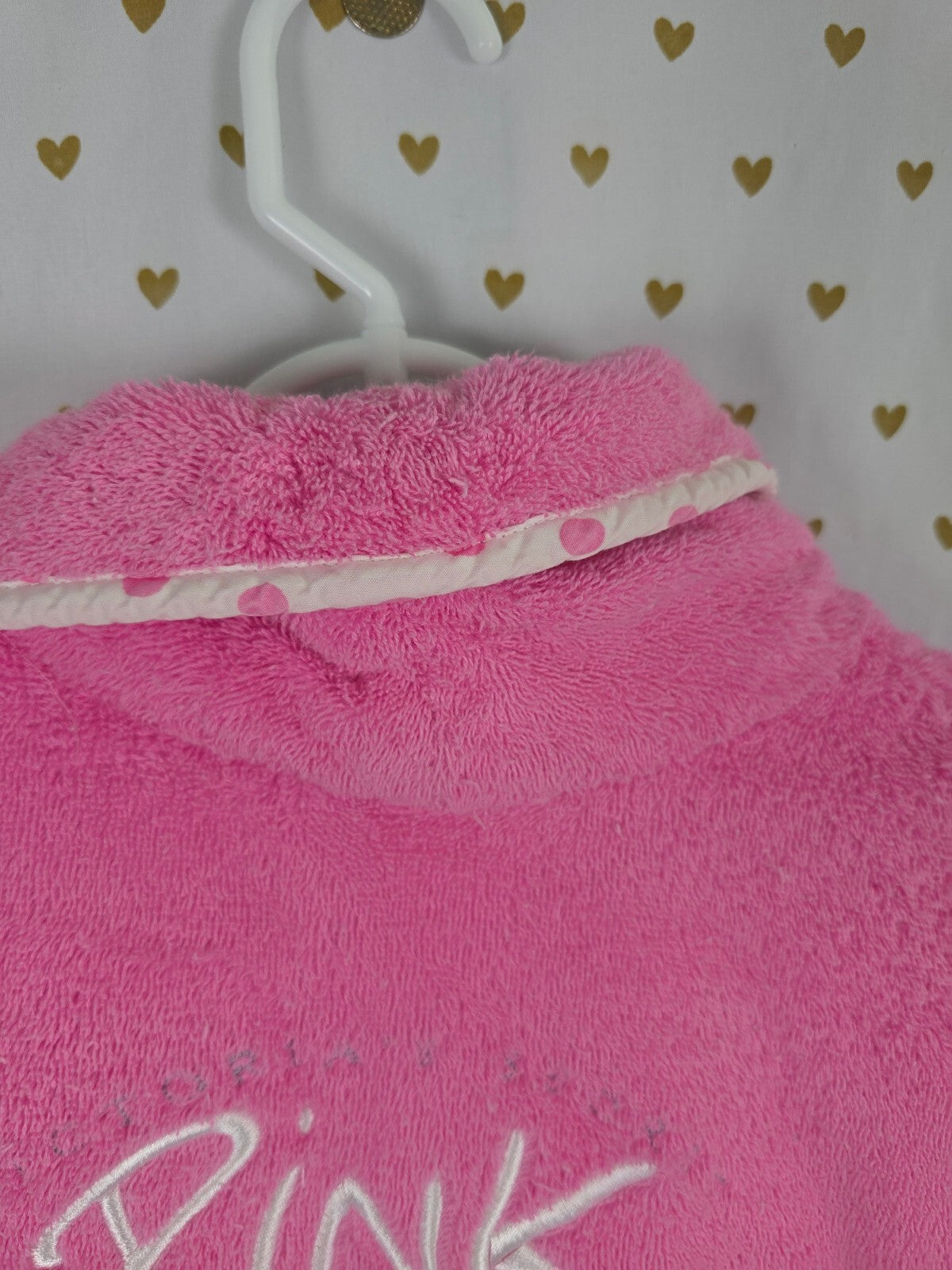 Victoria's Secret PINK Plush Terry Robe White Pink Polka Dot Dog XS SMALL 2004