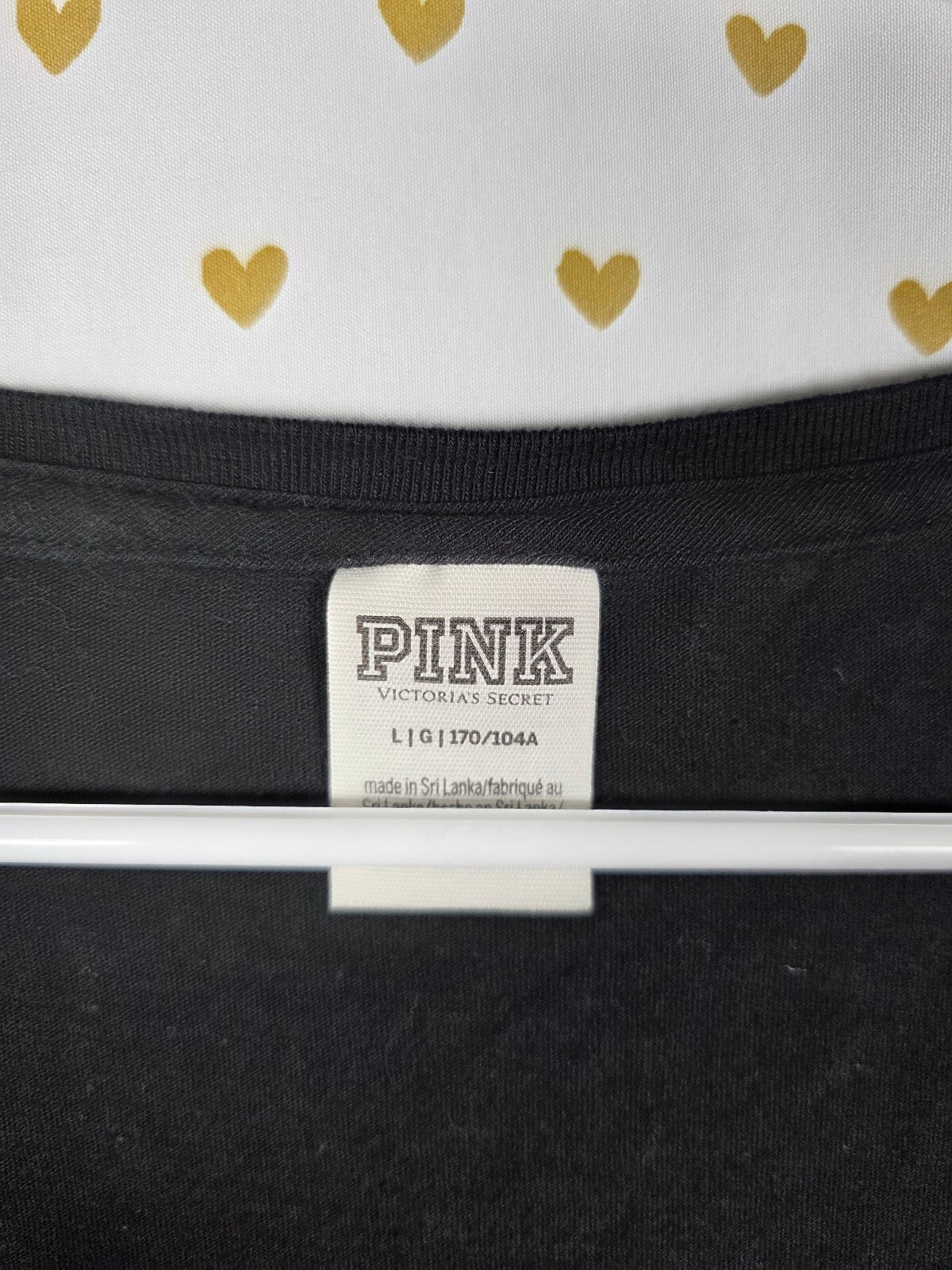Victorias Secret PINK Bling Rhinestone Studded Logo V Neck Tee Shirt LARGE
