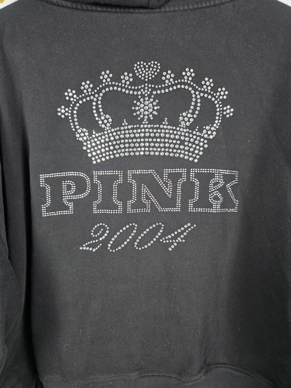 Victoria's Secret PINK 2004 Crown Rhinestone Bling Full Zip Hoodie XXL Black