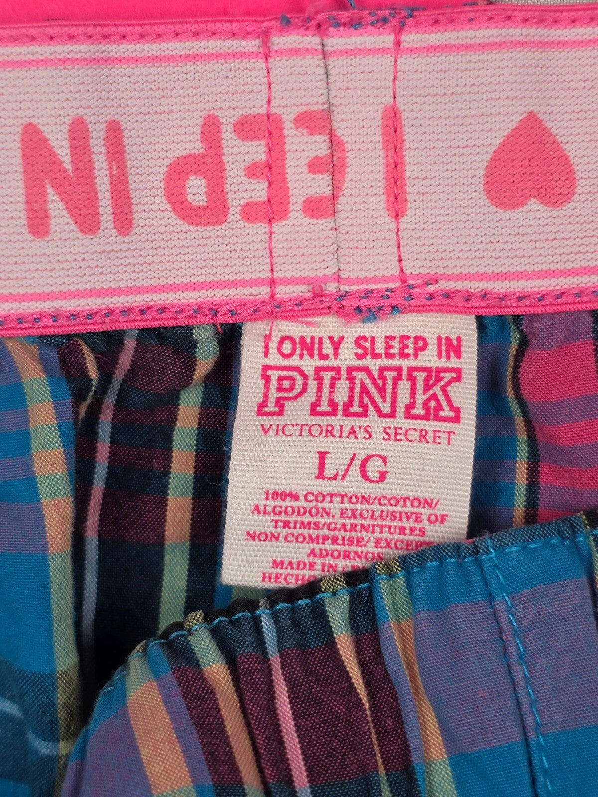 Victorias Secret PINK Vintage Plaid Logo butt Sleep Shorts Boxers Pajama Bottoms