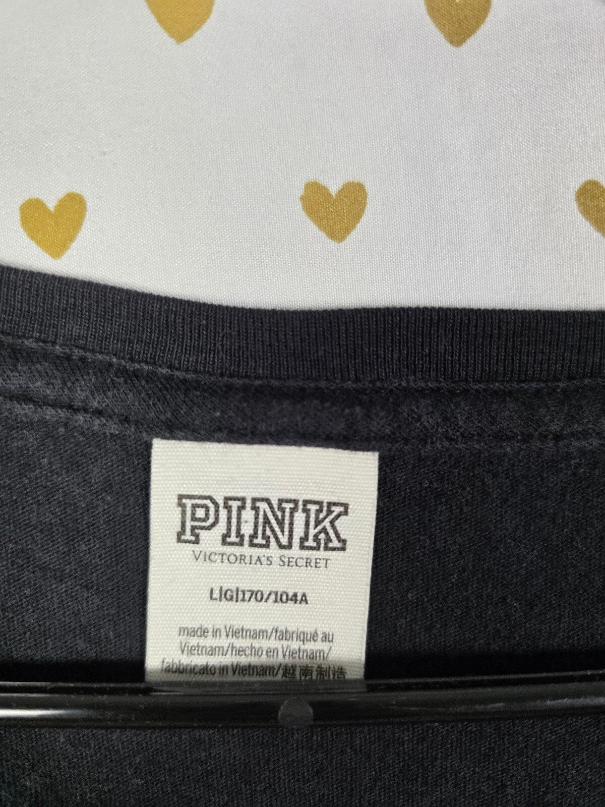 Victorias Secret PINK Gold BLING Sequined V neck Tee shirt LARGE