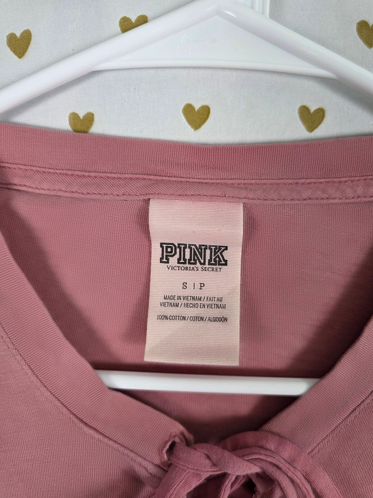 Victorias Secret PINK Dog Logo Tie front Long Sleeve Tee Shirt SMALL