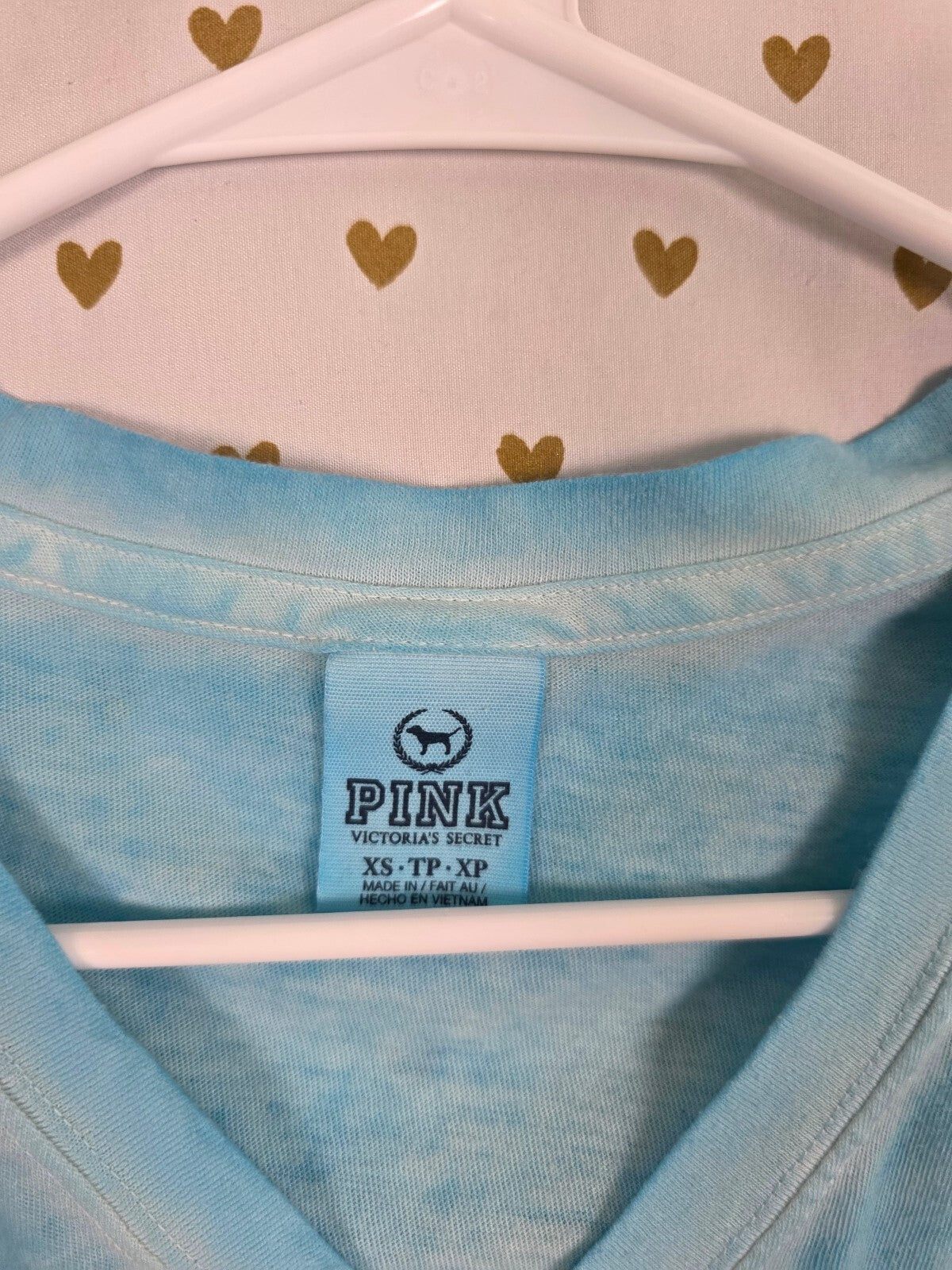 Victorias Secret PINK Vintage V neck Blue Love Tee shirt Burnout XS