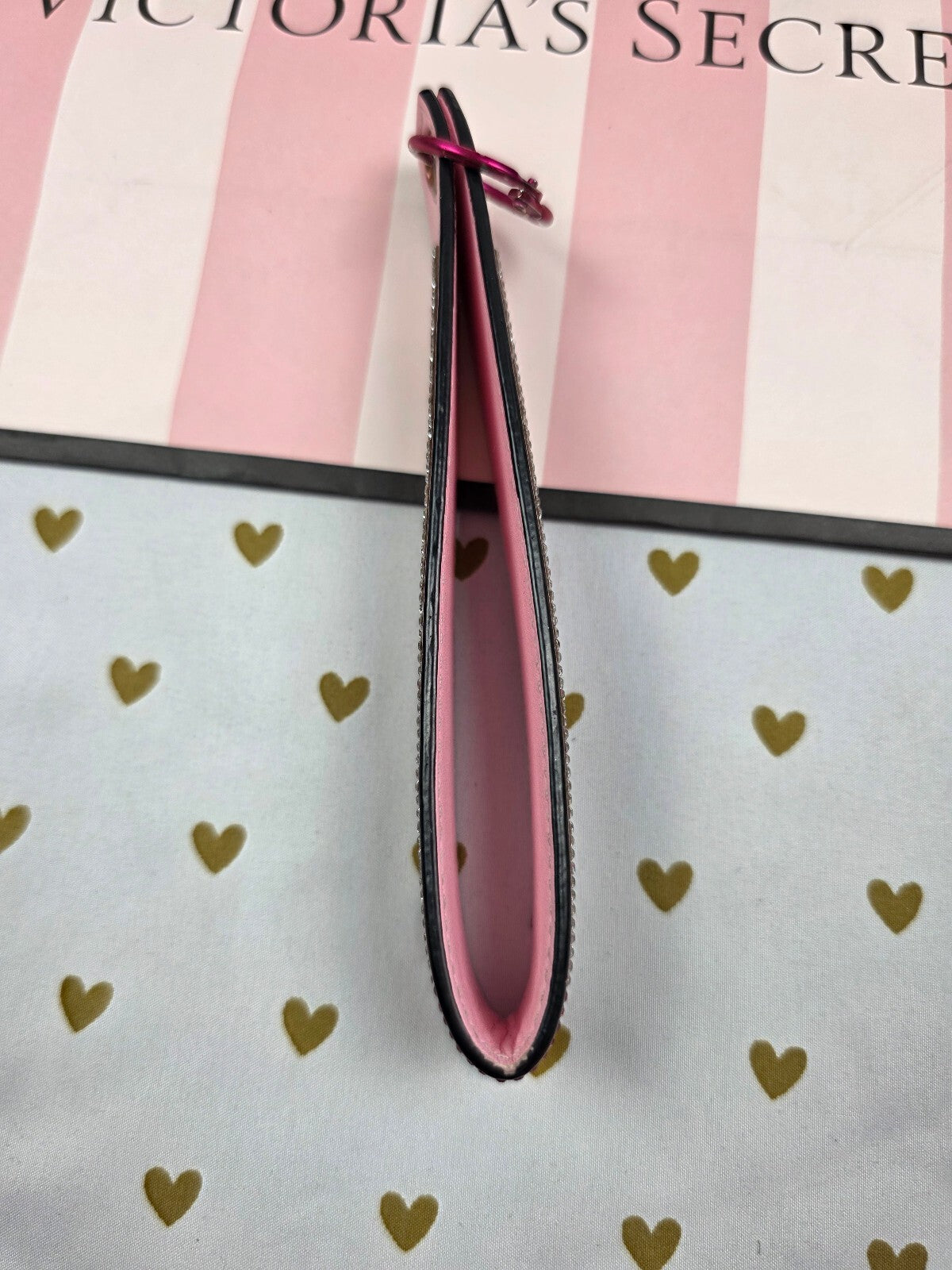 Victoria Secret BLING wristlet strap keychain Rhinestone Handle Studded Pink