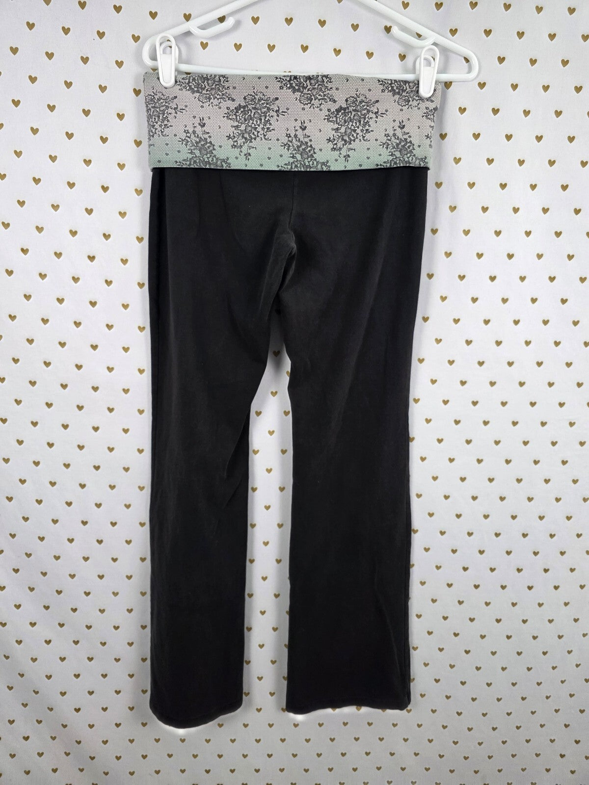 Victorias Secret PINK Lace Design Vintage Foldover Yoga Pants Small Flare