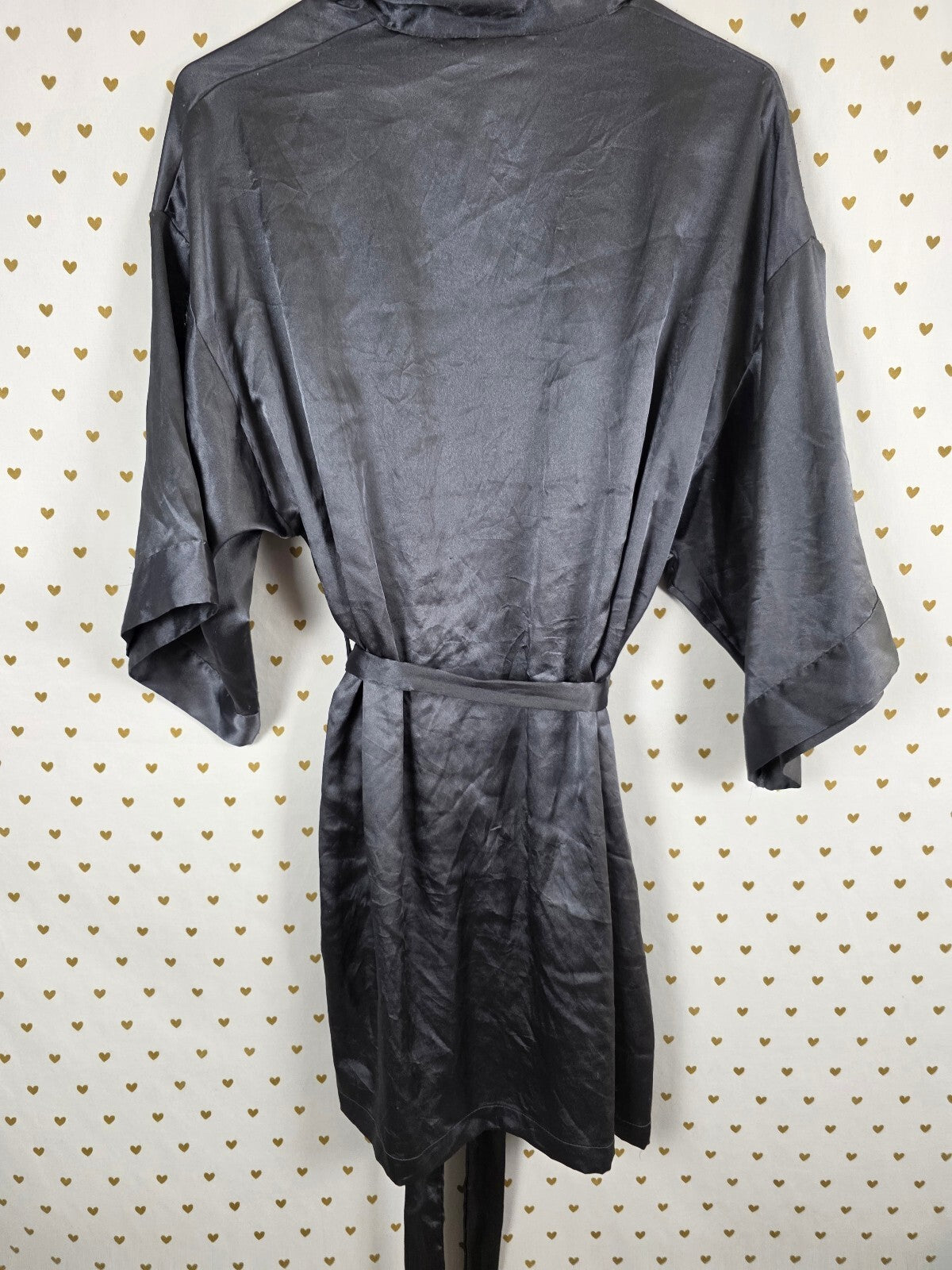 Victorias Secret Satin Silky Robe Black XS Small Pockets Kimono Lounge
