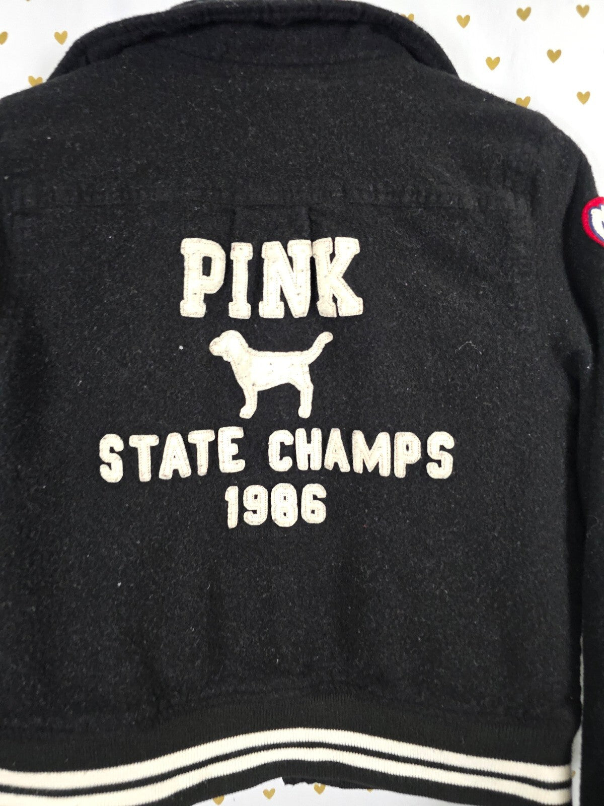 Vintage VS PINK Varsity Jacket M State Champs 1986 Dog Letterman Y2K