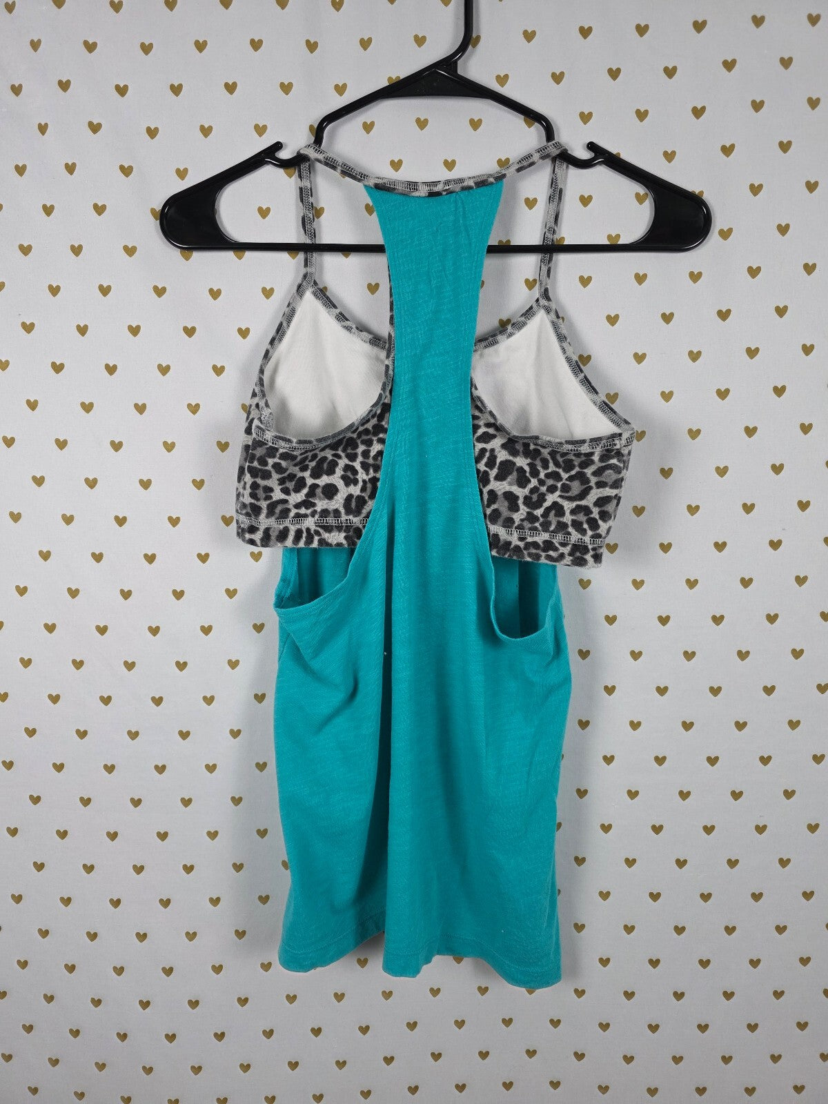 Victorias Secret PINK Cheetah Leopard Tank Top Layered Blue Active Medium
