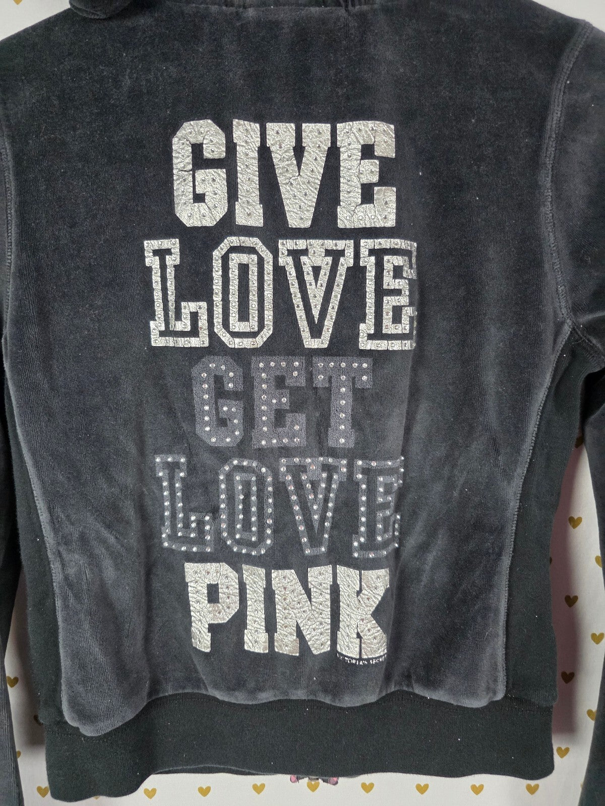 Victoria's Secret PINK Velour BLING Y2k Hoodie Give Get Love Zip Jacket Small