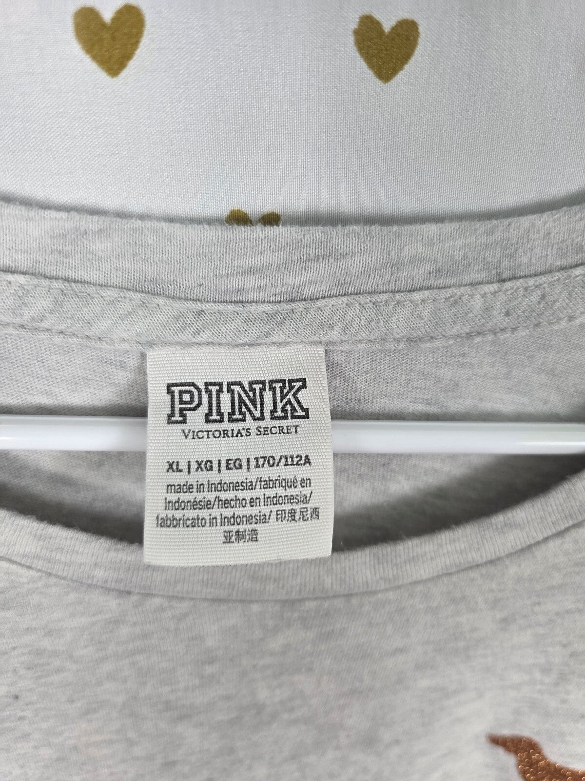 Victorias Secret PINK Gold Glitter Crest Logo Tee shirt Pocket XL