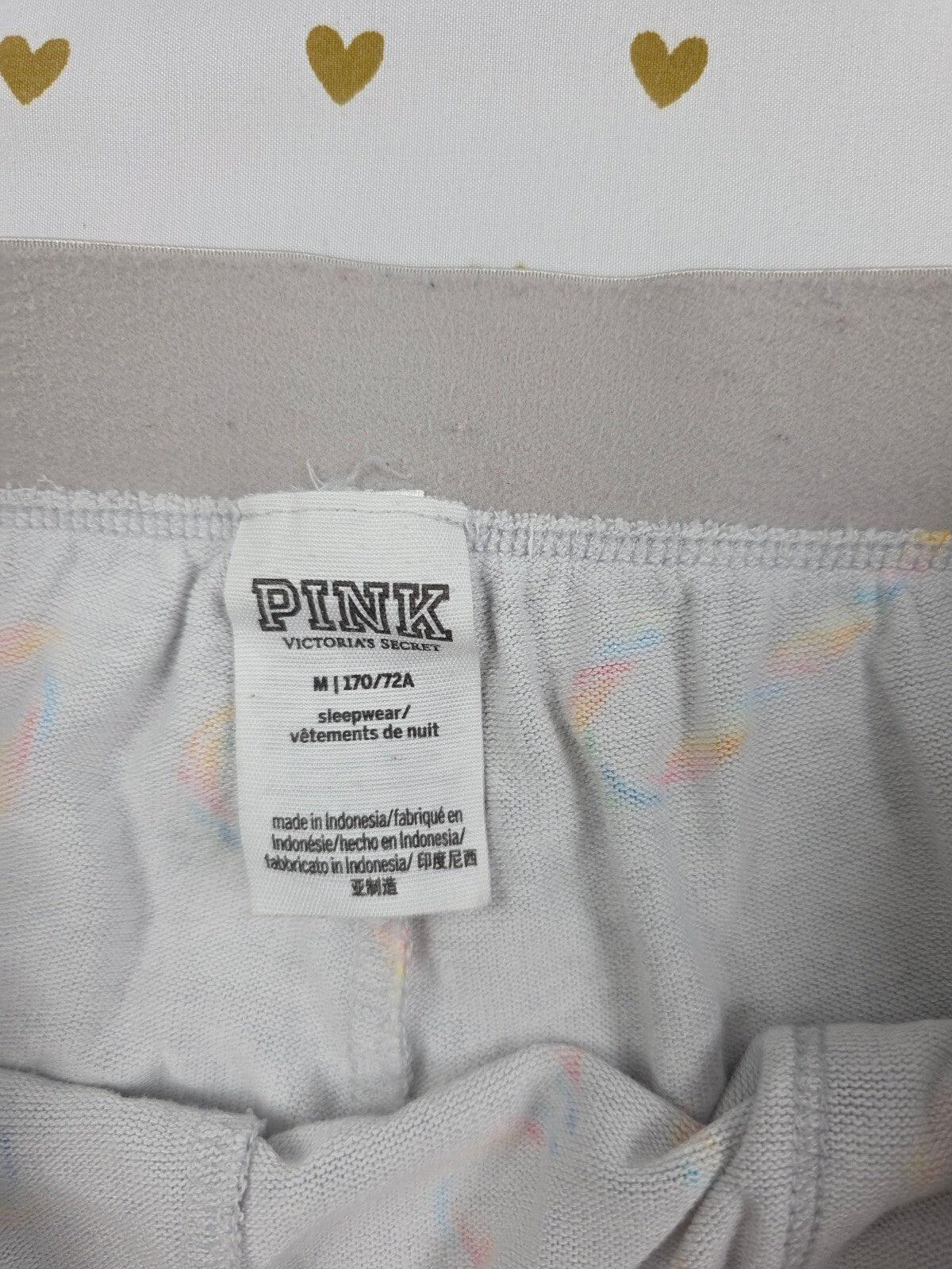 Victorias Secret Rainbow Candy Cane Heart MEDIUM Sleep Pants Pajama PJ Bottoms