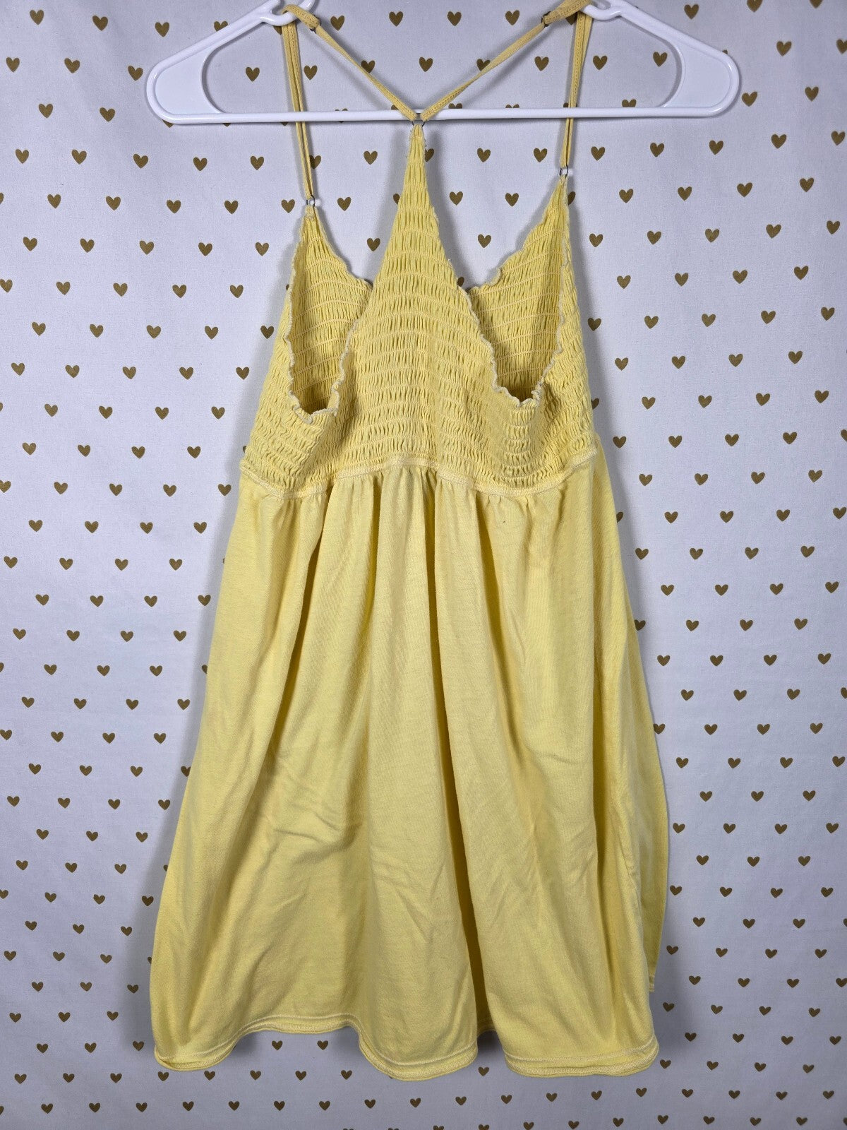 PINK Victoria's Secret Yellow Smocked Racerback Tank Dress L Summer Beach LARGE