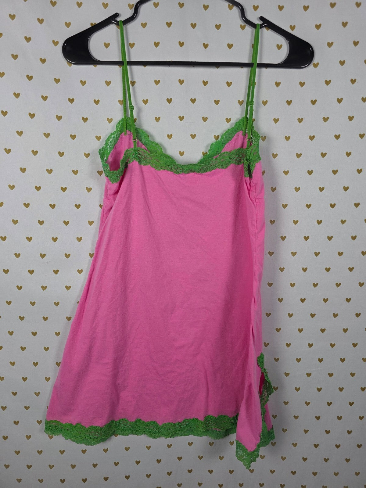 Vintage 2005 Victoria's Secret Pink M/L Lace Dog Tank Slip Dress Y2K Cotton