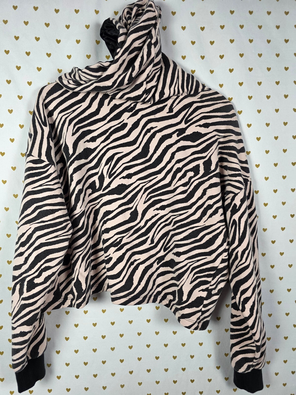 Victorias Secret Satin Lined Hood Zebra Cropped Sweater V neck XS