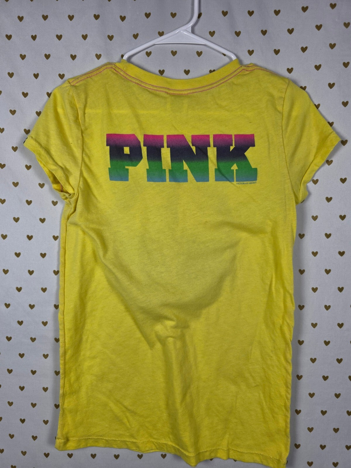 Victorias Secret PINK Vintage yellow Y2k PEACE Rainbow Tee shirt LARGE
