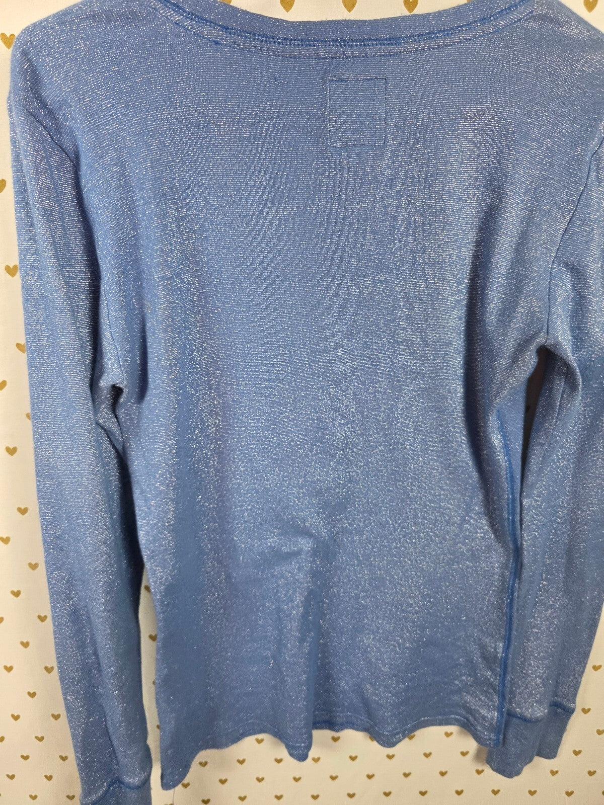 Victoria's Secret PINK Blue Metallic Sparkle Rhinestone Heart Henley Top L