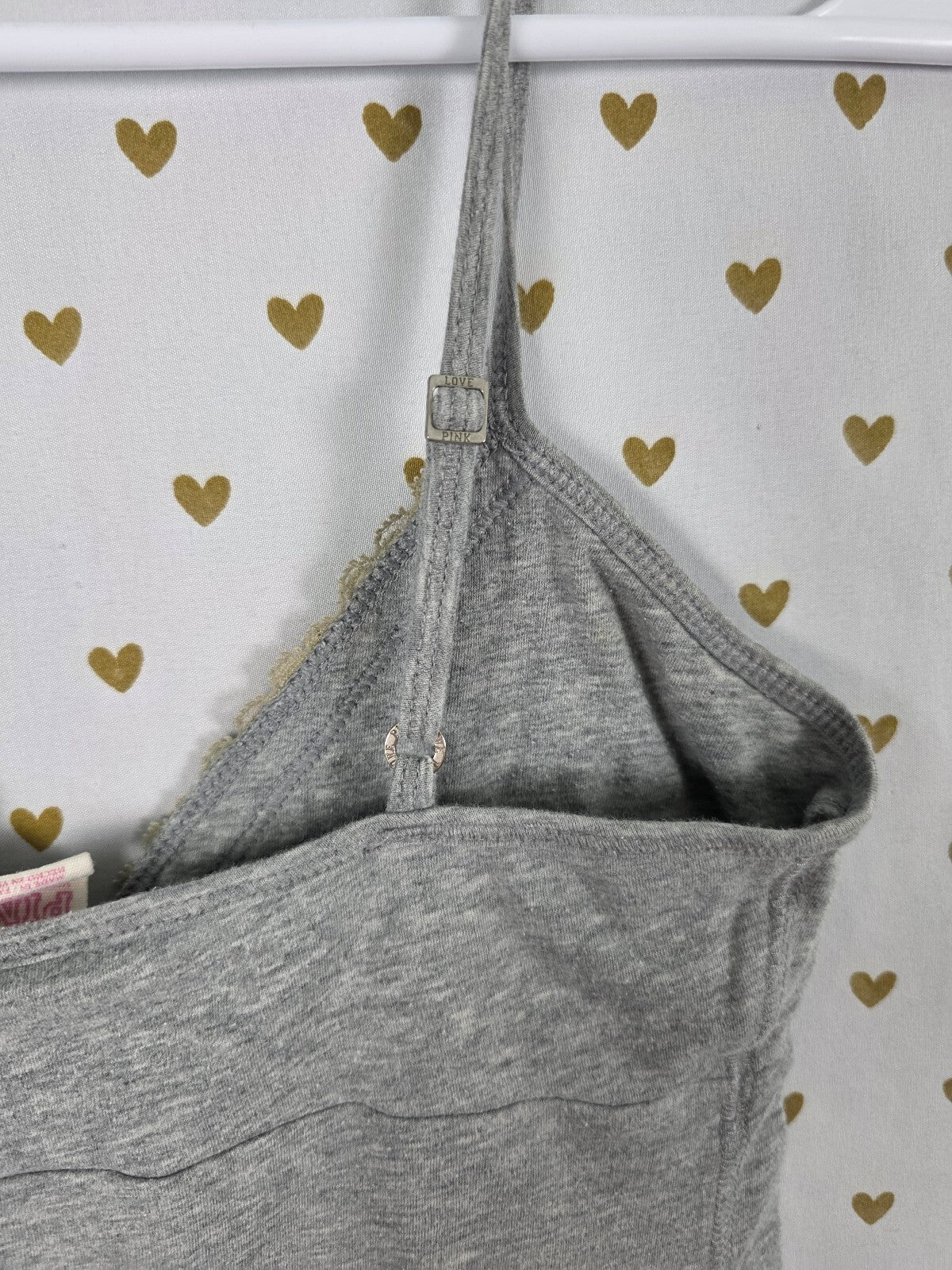 Victorias Secret PINK Vintage y2k Grey Tank Top HEART Love XS