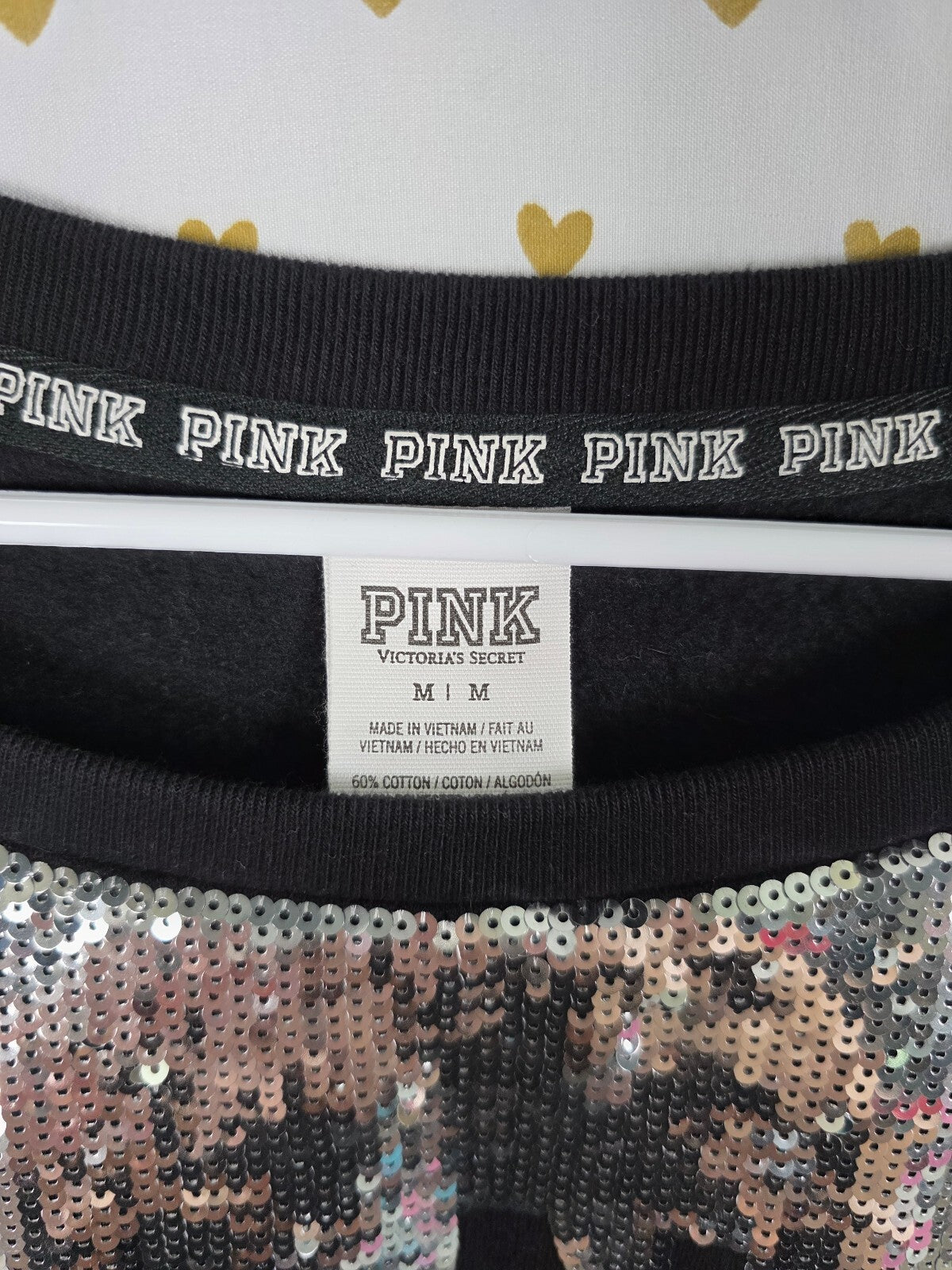 Victorias Secret Pink FULL BLING Sequined Logo Crew Sweater Shirt Medium