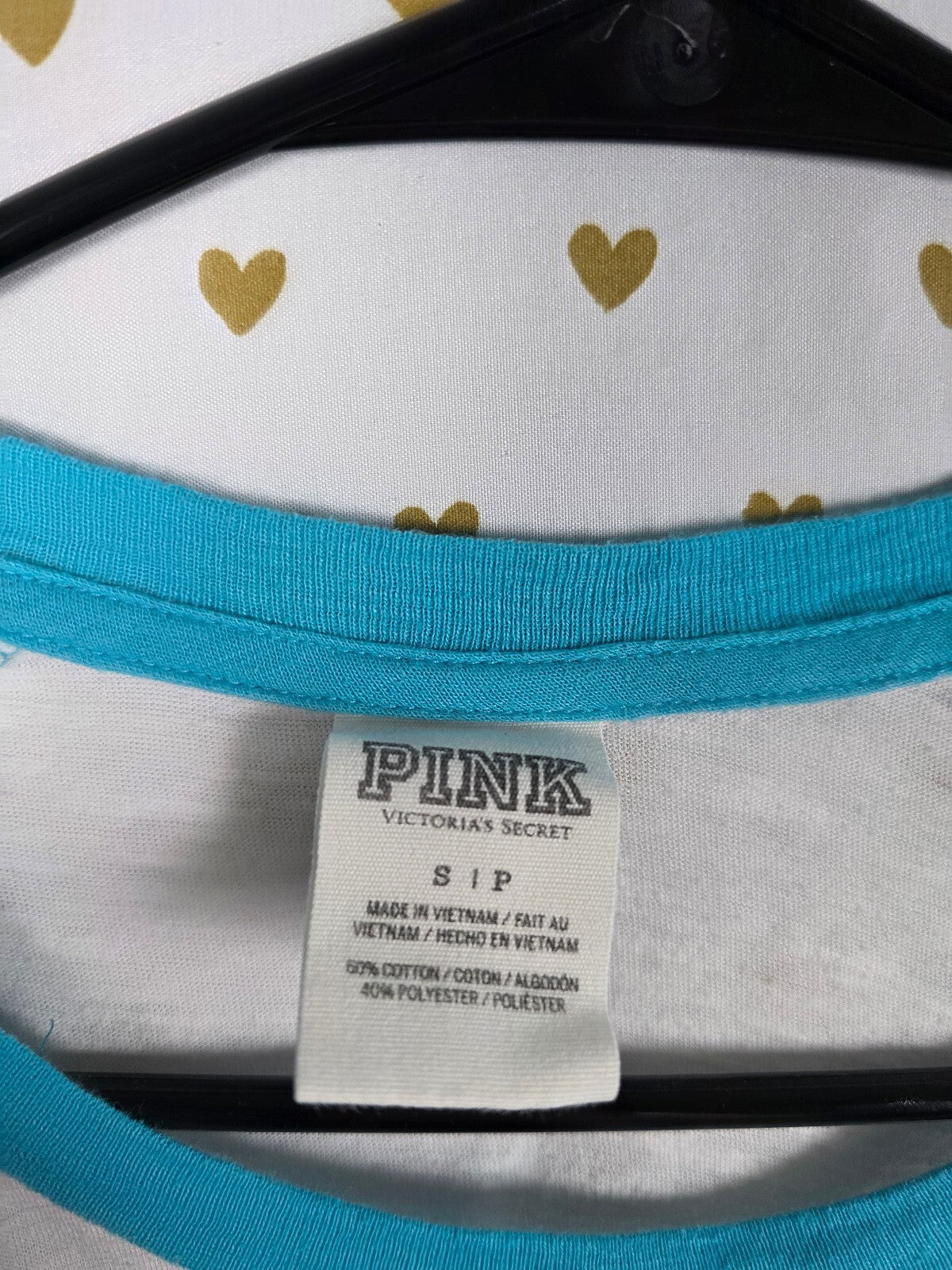 Victorias Secret PINK Vintage 86 Raglan Blue White Tee shirt Long Sleeve Small