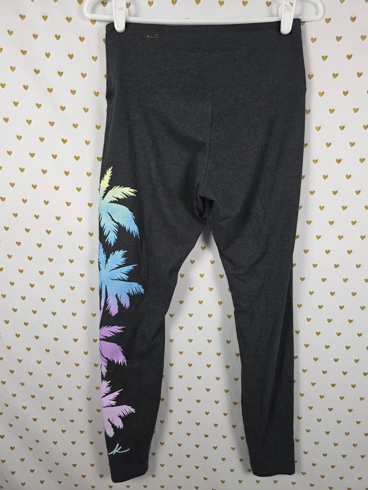 Victorias Secret PINK Glitter Palm BLING NWT Tee shirt Yoga Pants SET MED LARGE