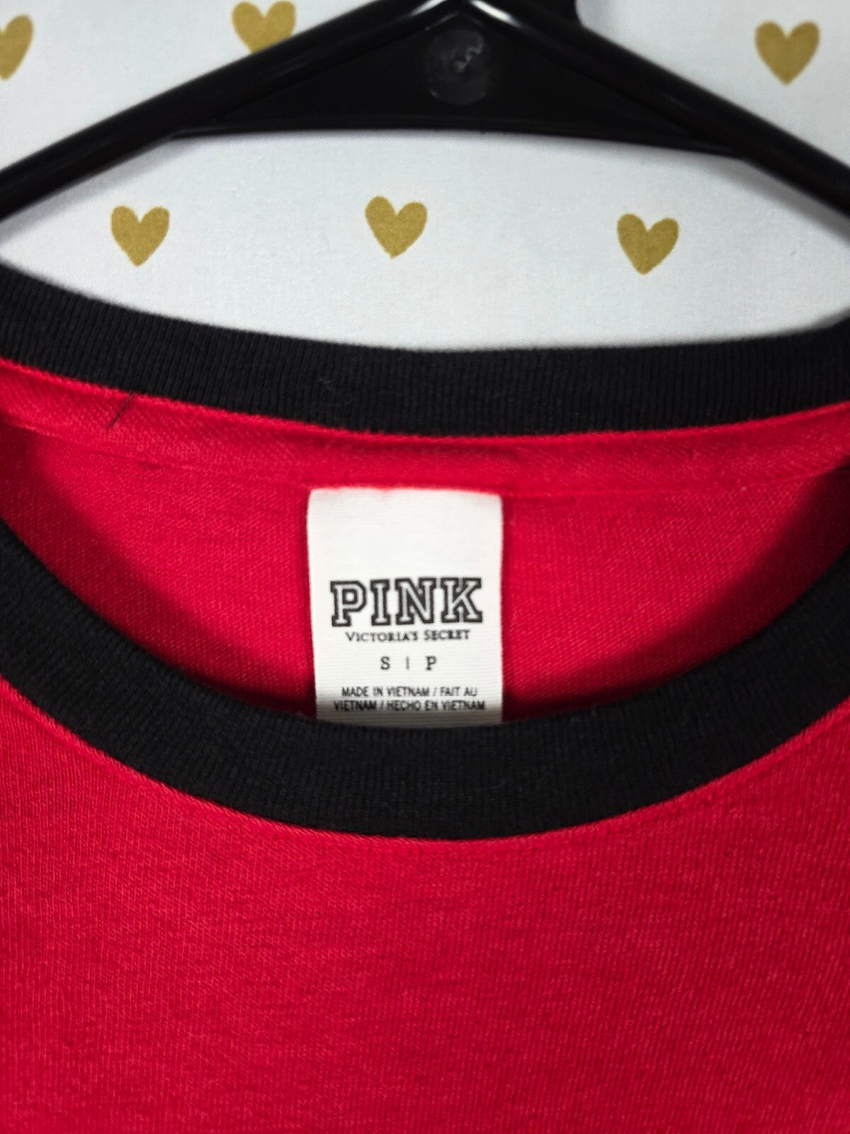 Victorias Secret PINK Red Bling Logo Long sleeve Colorblock tee shirt Small