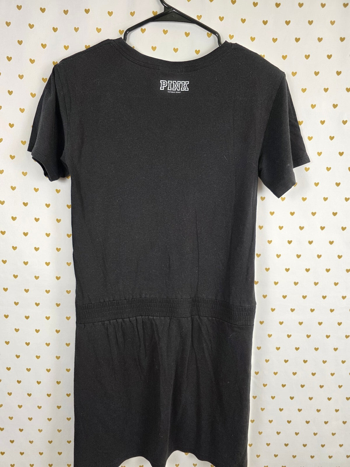 Victorias Secret PINK Vintage Black Tee shirt V neck Dress Cotton Medium