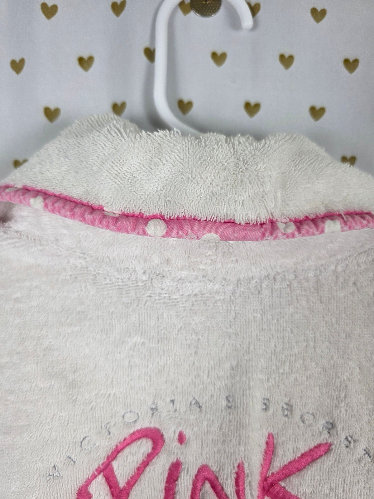 Victoria's Secret PINK Plush Terry Robe White Pink Polka Dot Dog M/L 2004