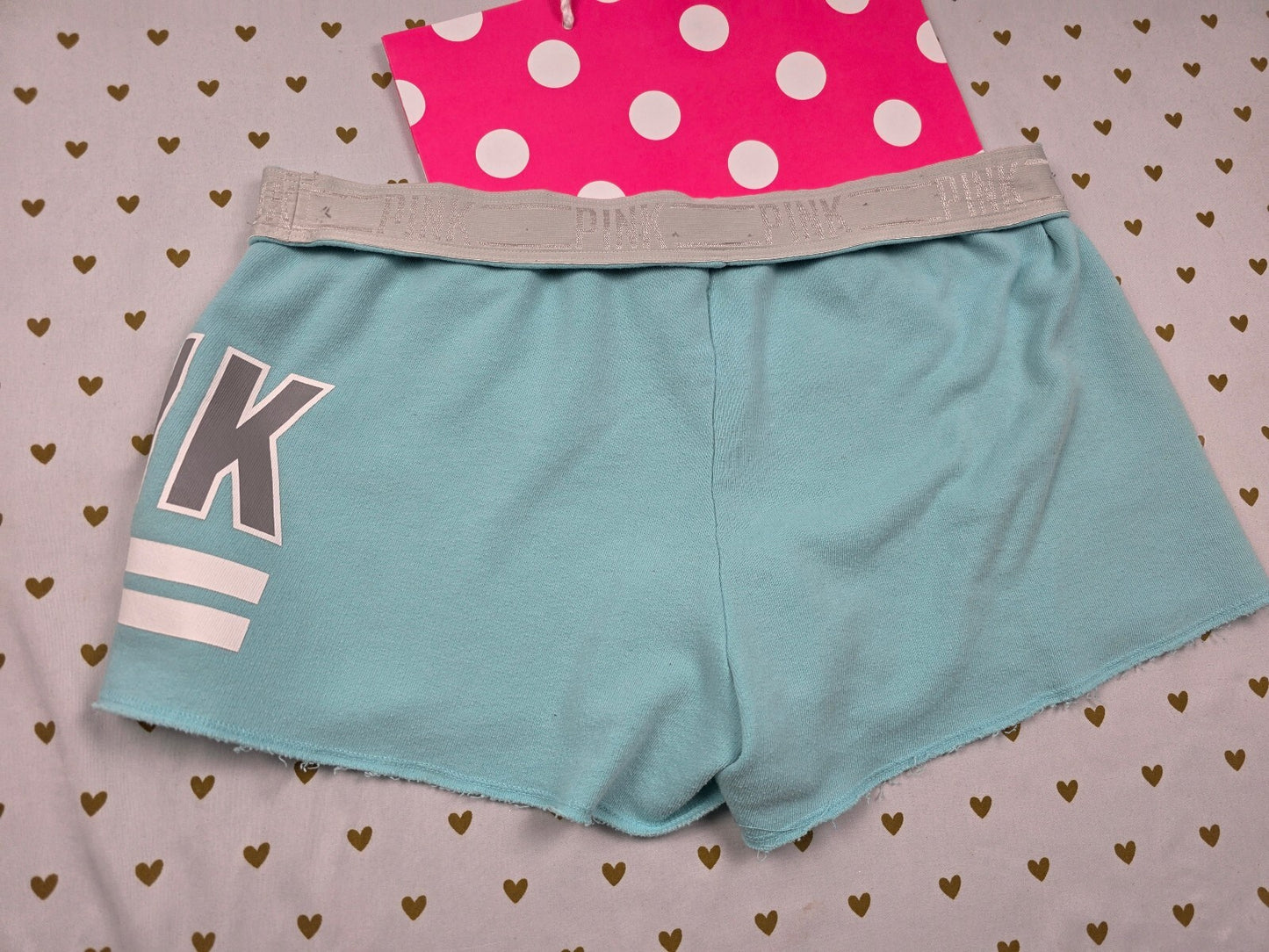 Victorias Secret PINK Vintage Blue Logo Foldover Sweat Shorts MEDIUM