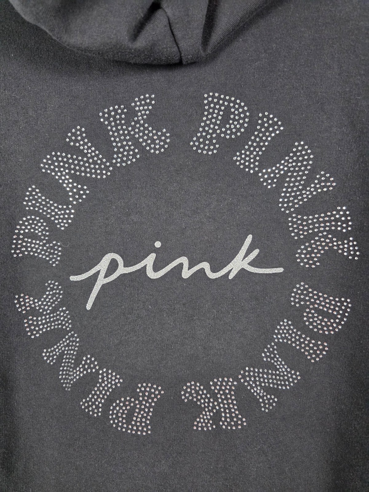 Victorias Secret Pink BLING studded Logo Full Zip Hoodie Jacket LARGE