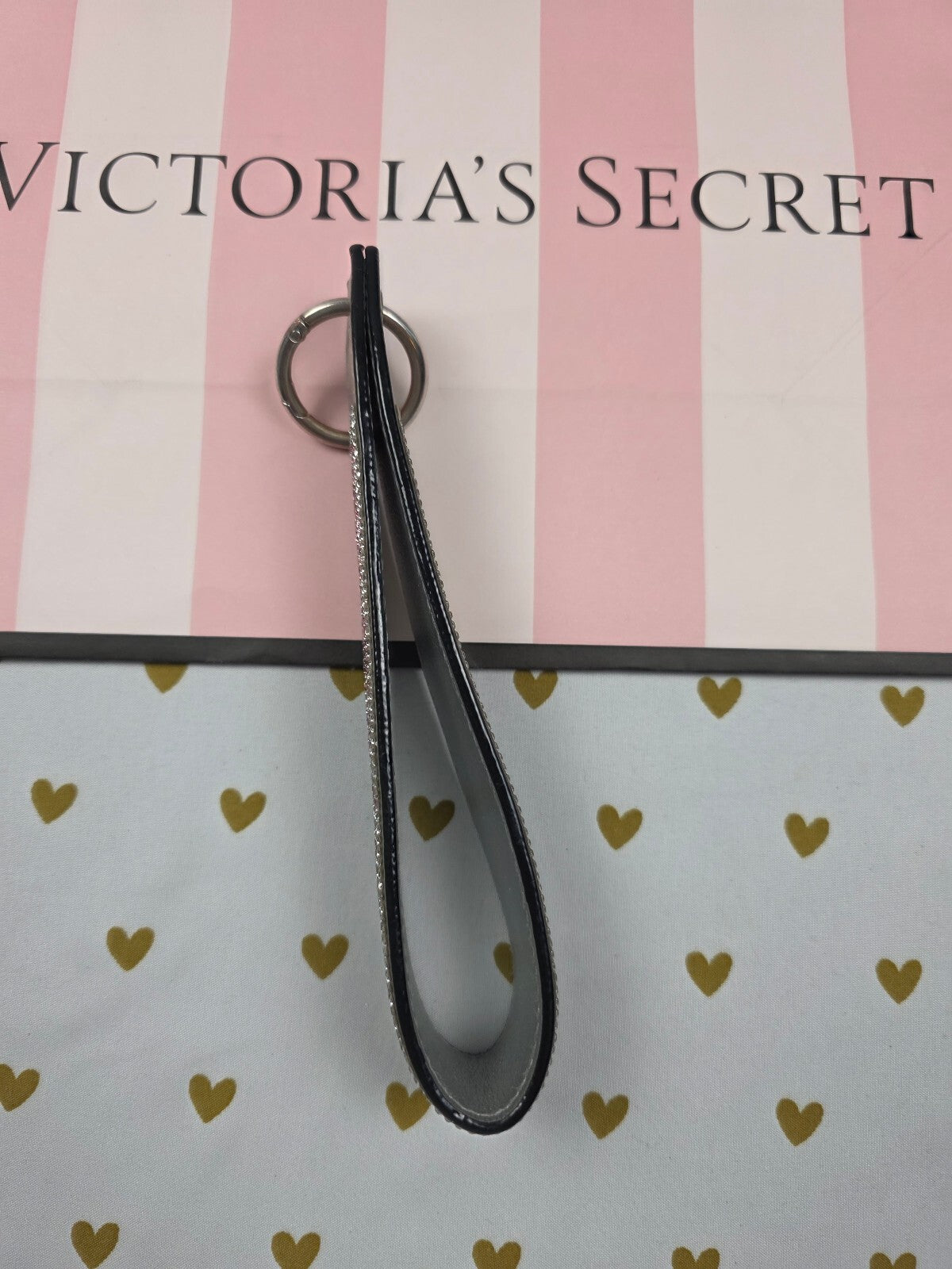 Victoria Secret BLING wristlet strap keychain Logo Studded Handle Rhinestone
