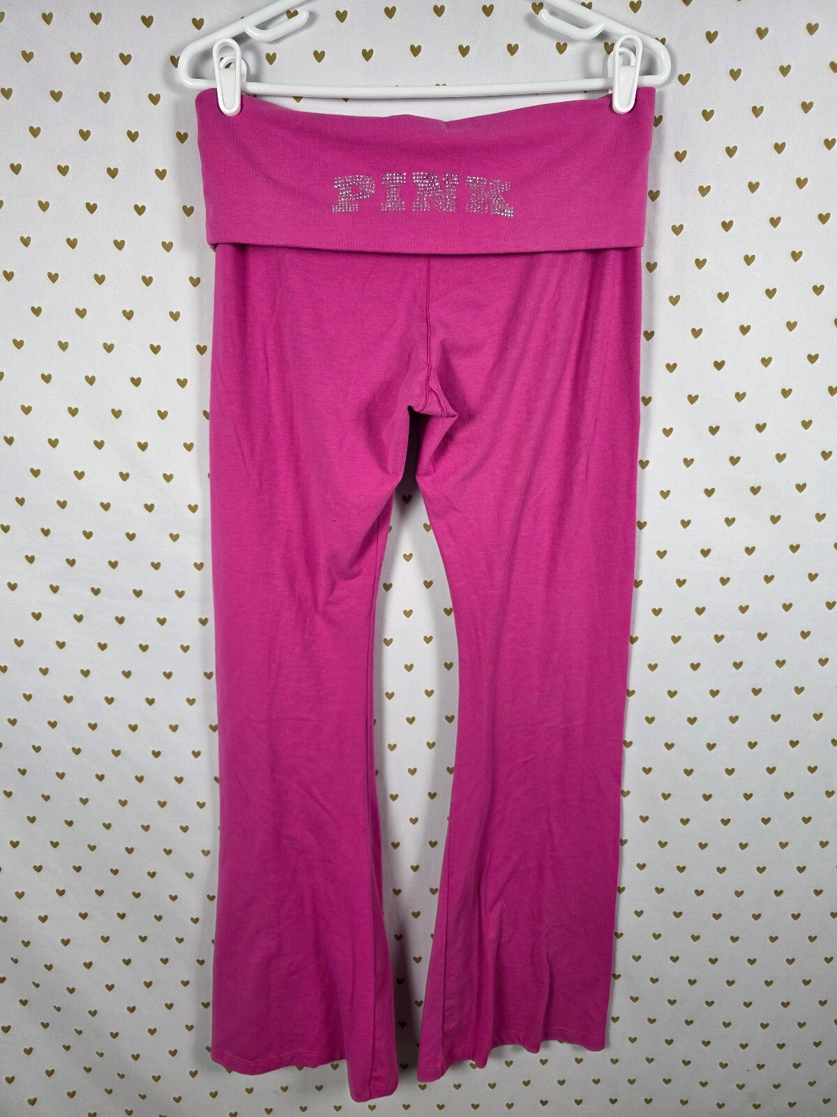 Victorias Secret PINK Foldover BLING Studded Flare Yoga Pants Cotton Medium