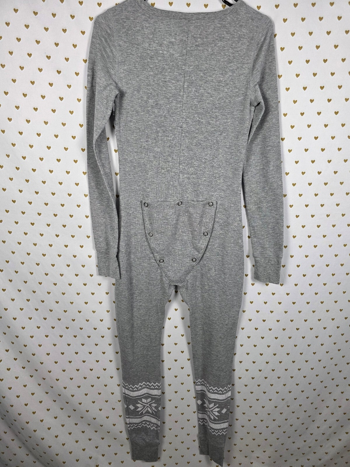 Victoria's Secret PINK Long Jane Onesie S Gray Fair Isle Thermal Drop Seat 2016