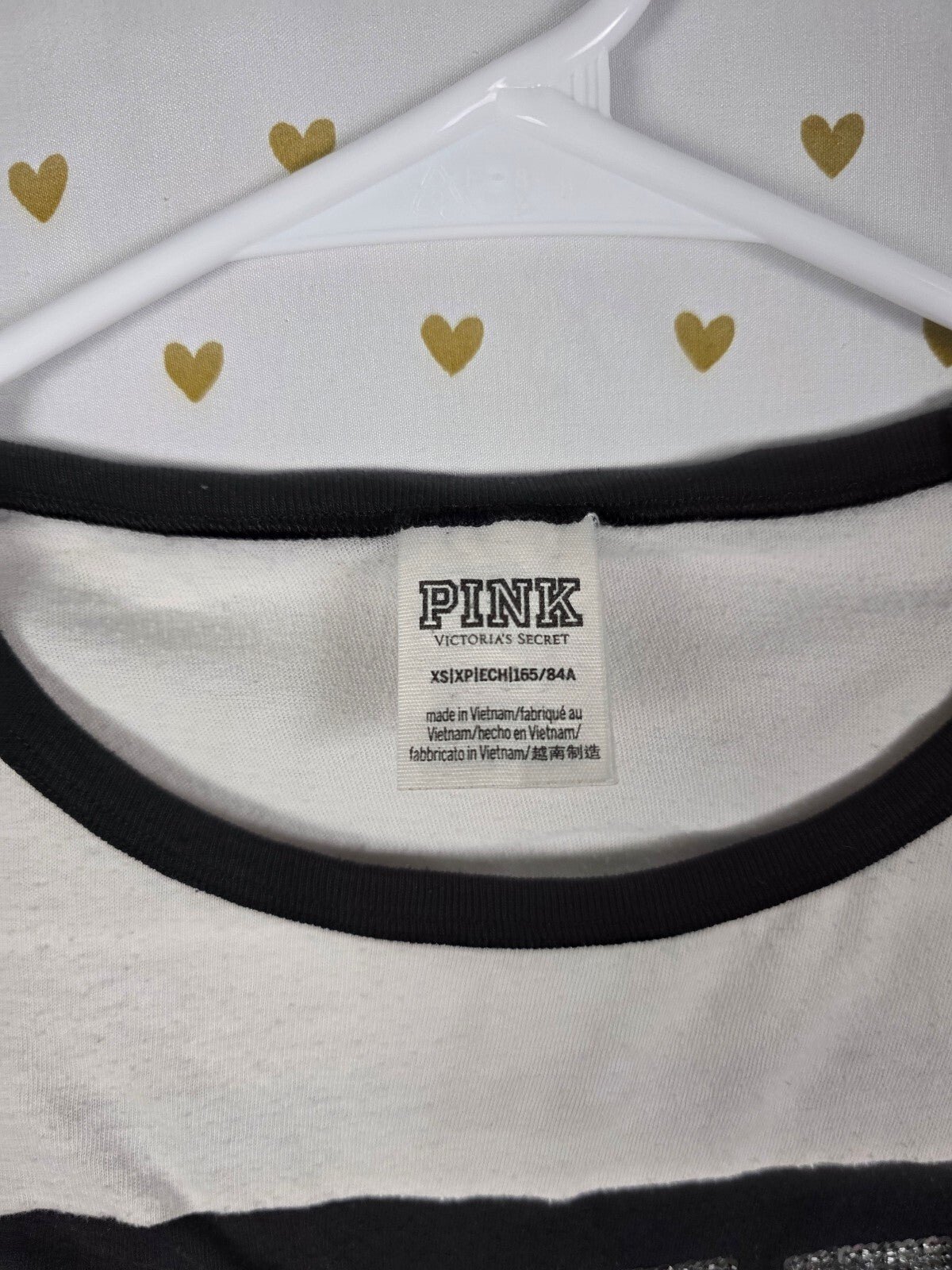 Victorias Secret PINK Black Colorblock BLING Sequined Tee Shirt XS
