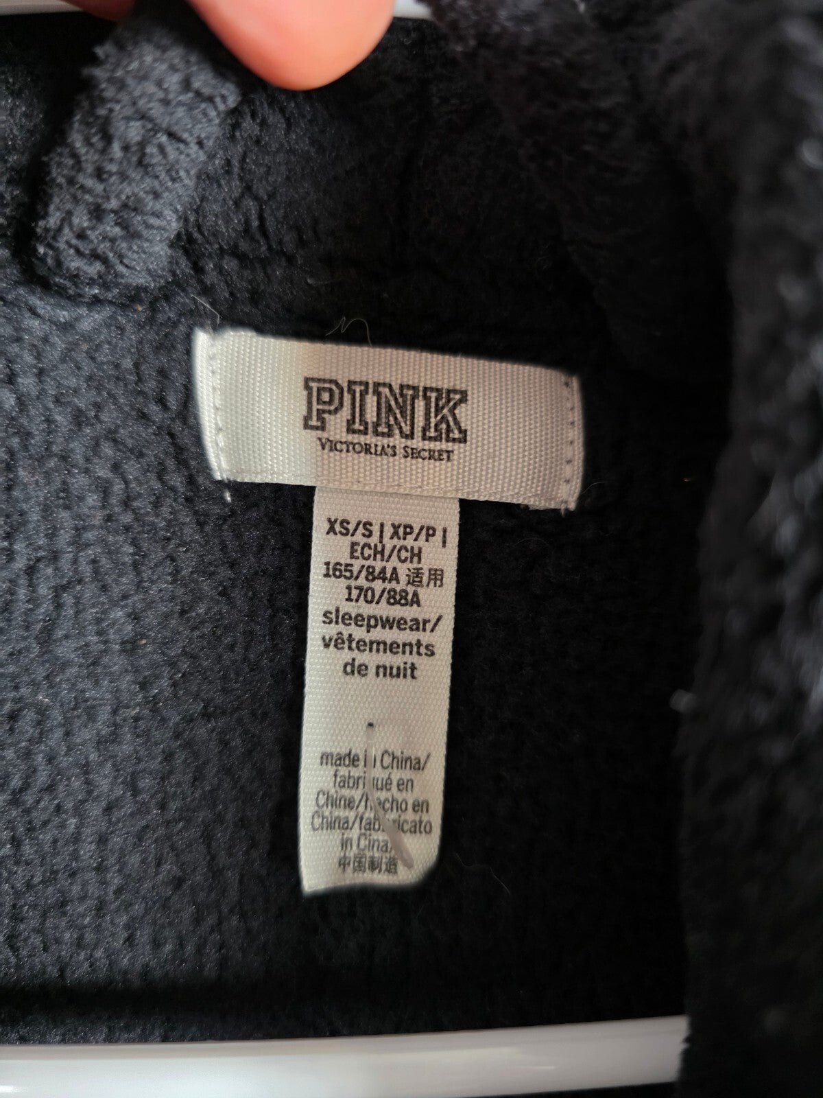 Victorias Secret PINK Fluffy Black Logo Bath Robe Lounge Warm XS SMALL