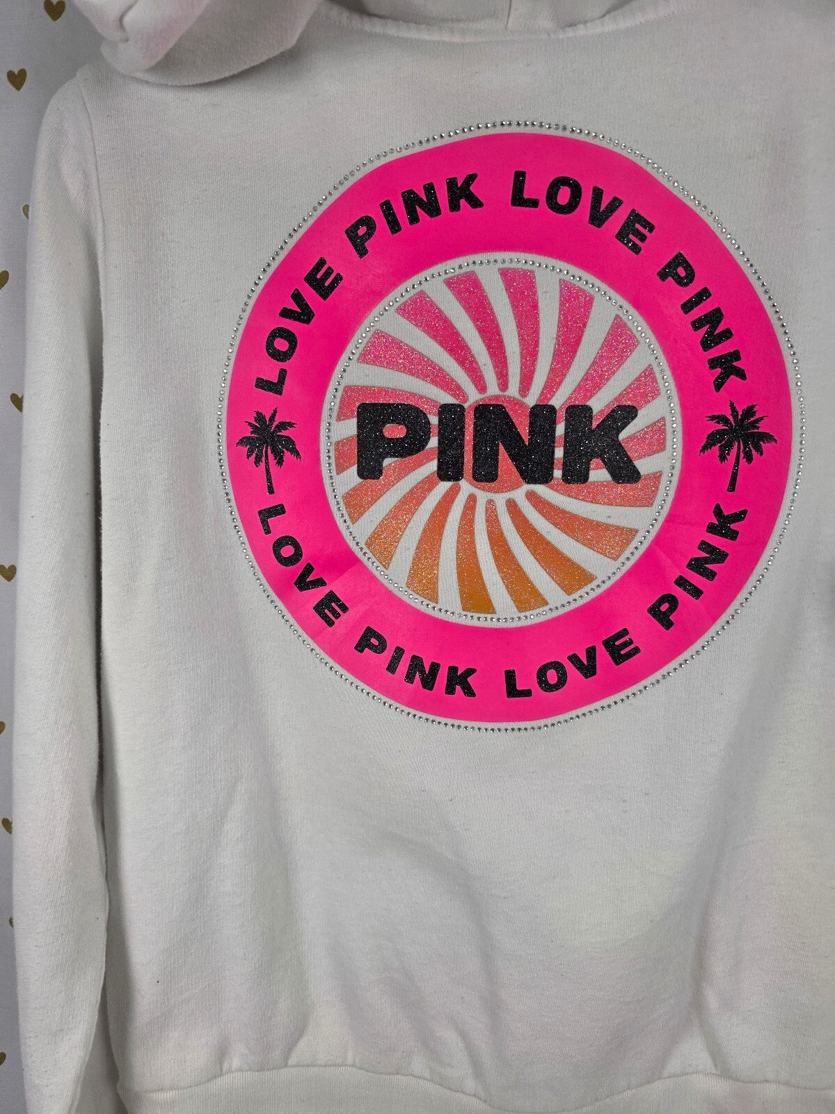 Victorias Secret Pink White Full Zip Bling Logo Jacket Hoodie Small