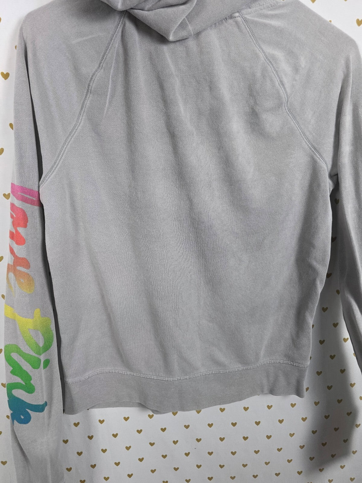 Victorias Secret Pink Rainbow Full Zip grey Hoodie Sweater Logo LOVE MEDIUM Y2k