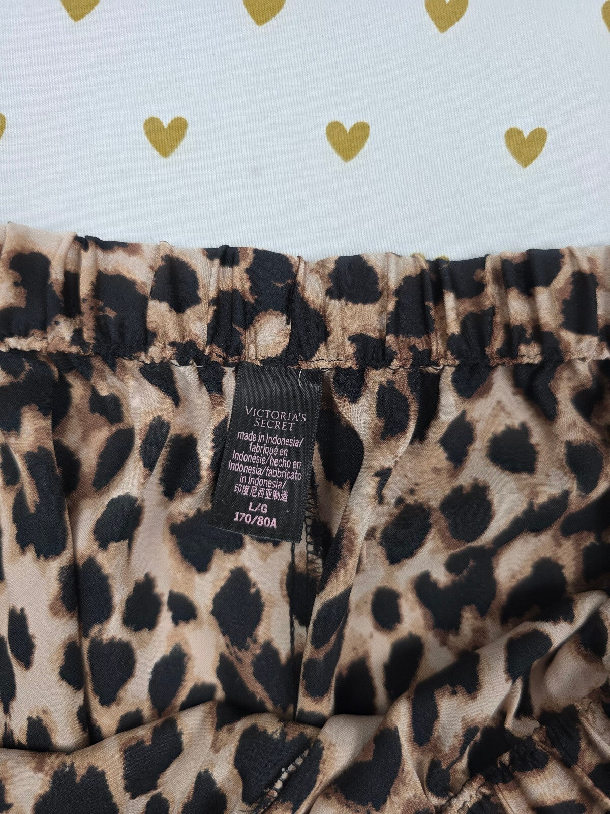 Victorias Secret Cheetah Spot Satin LARGE Sleep Shorts Boxers Pajama Bottoms