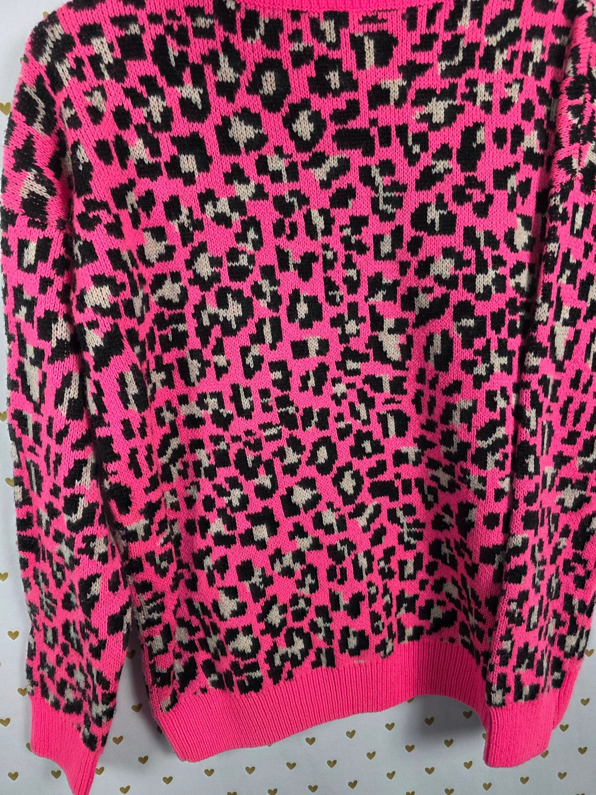 Victoria's Secret PINK Leopard Cheetah Sweater Oversized Knit Pullover Neon M