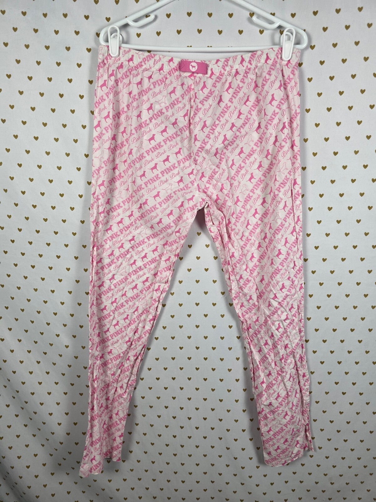 Victoria's Secret PINK Vintage Pajama Pants Logo Dog Print Pink White M
