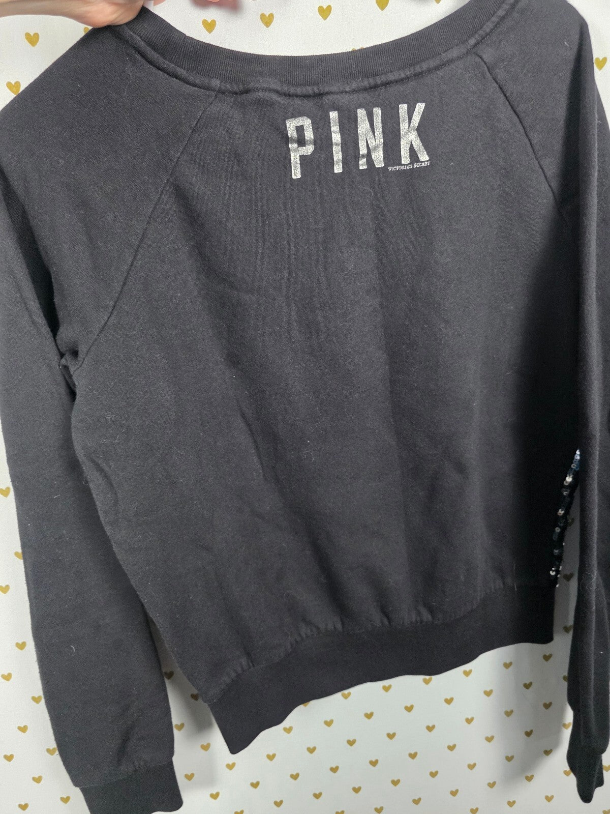 Victorias Secret Pink Full Bling Logo raglan Sequined Sweater Crew Small