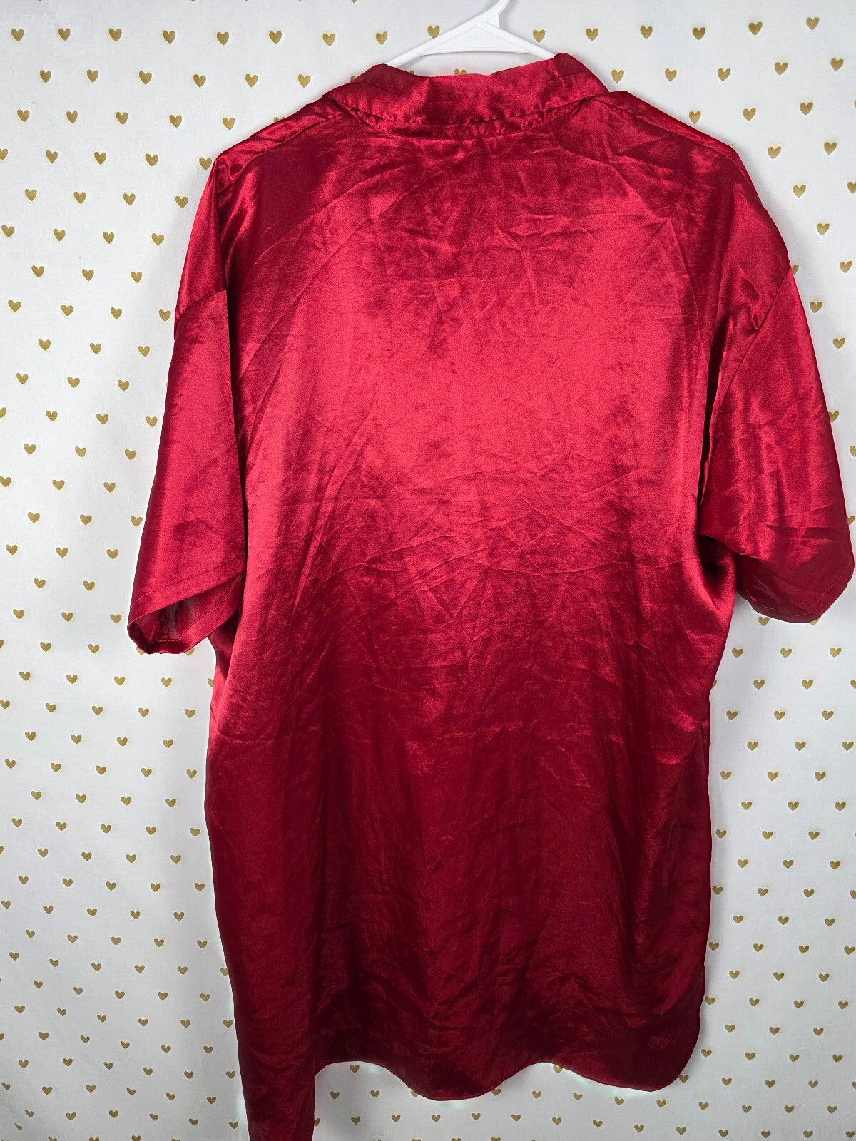 Victorias Secret Heart Label vintage red Button Down Sleep Shirt Nightgown LARGE
