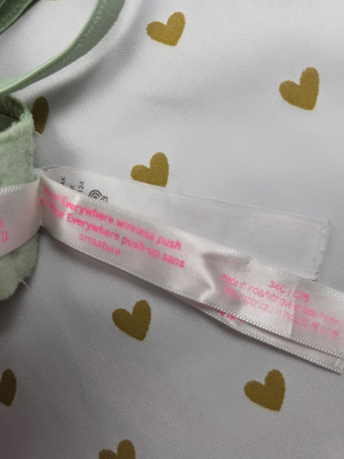 Victorias Secret Pink Plaid Green 34C Wireless Push Up Bra