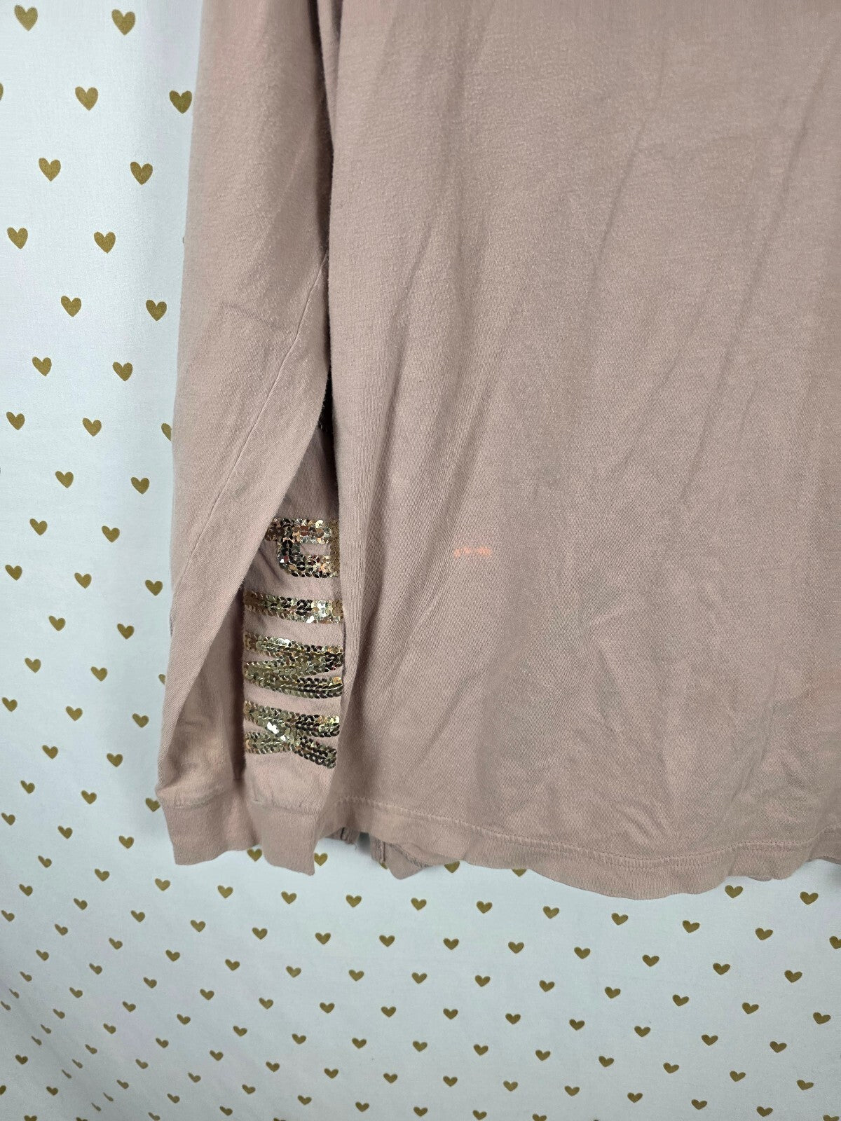 Victorias Secret PINK Gold Bling Sequined Long Sleeve Logo tee shirt Large