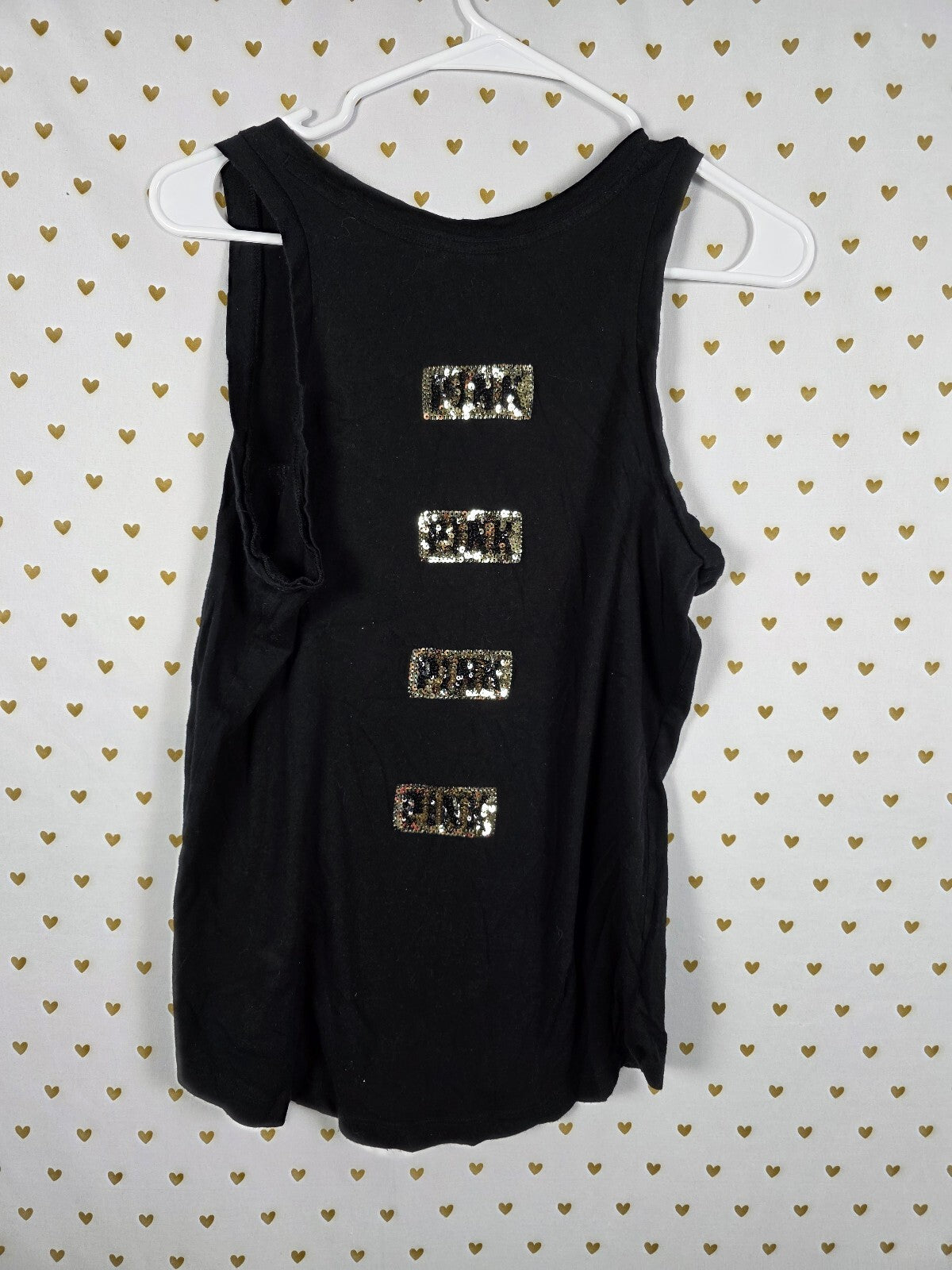Victorias Secret PINK Gold Bling Sequin Tank Top Logo Small