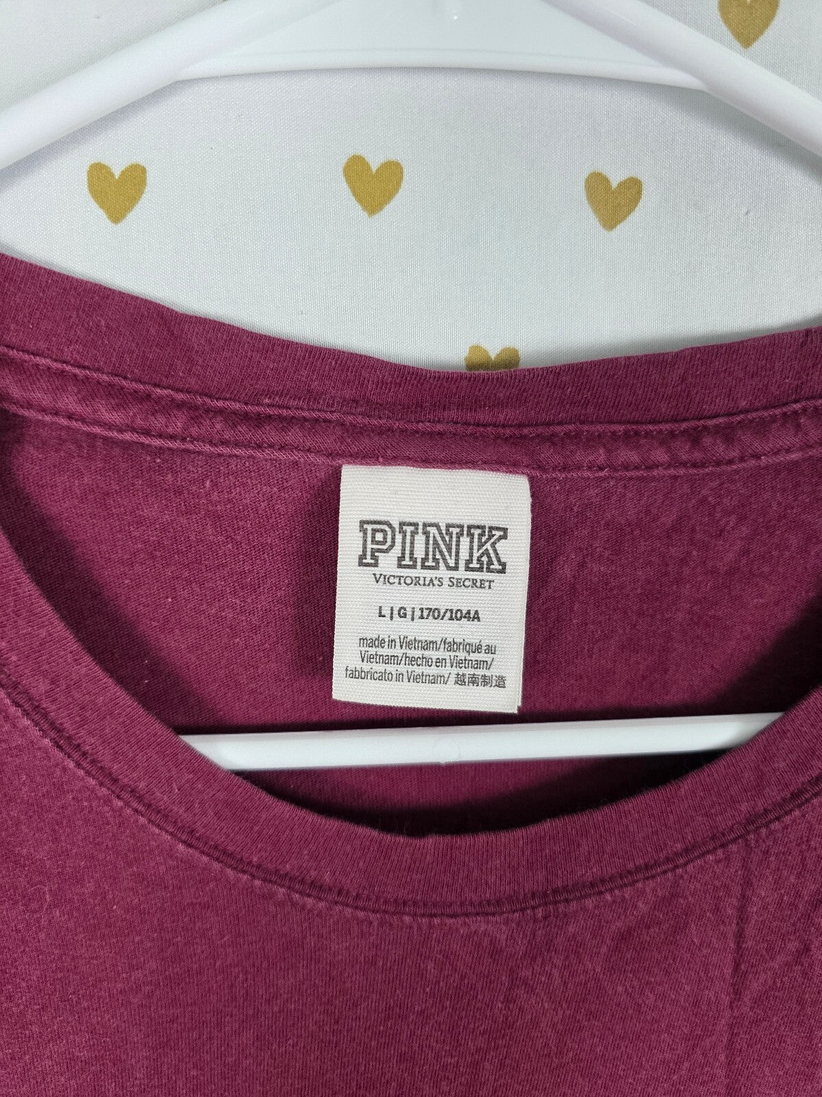 Victorias Secret PINK Maroon Dog Logo Pocket Tee shirt Long Sleeve LARGE
