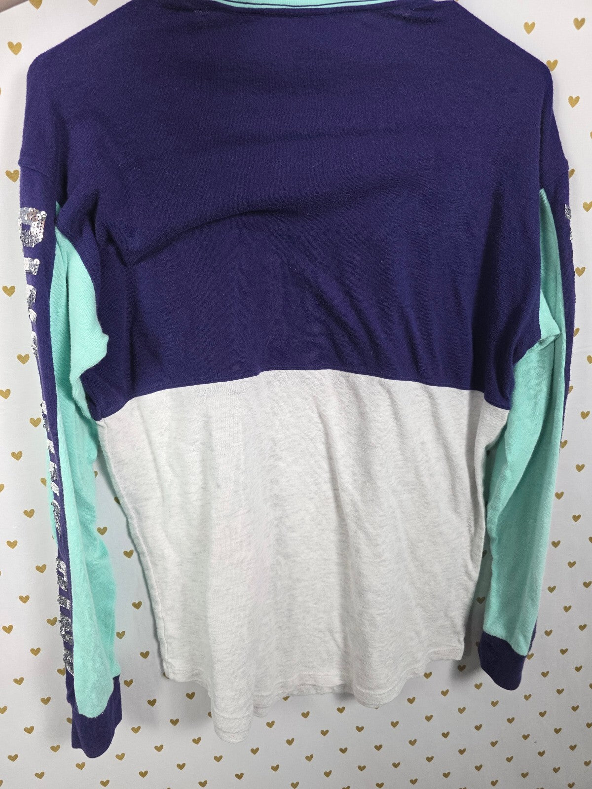 Victorias Secret PINK Bling Silver sequin Long sleeve Tee shirt Colorblock XS