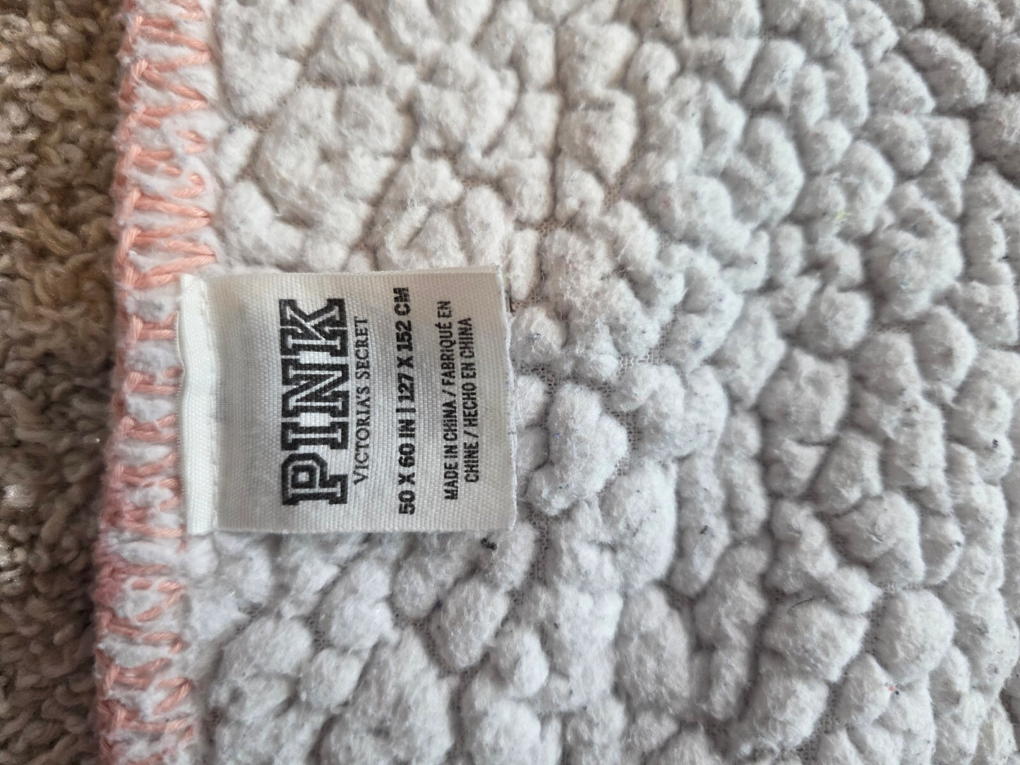 PINK Victoria's Secret Pink Camo Sherpa Throw Blanket 50x60 Varsity P Logo